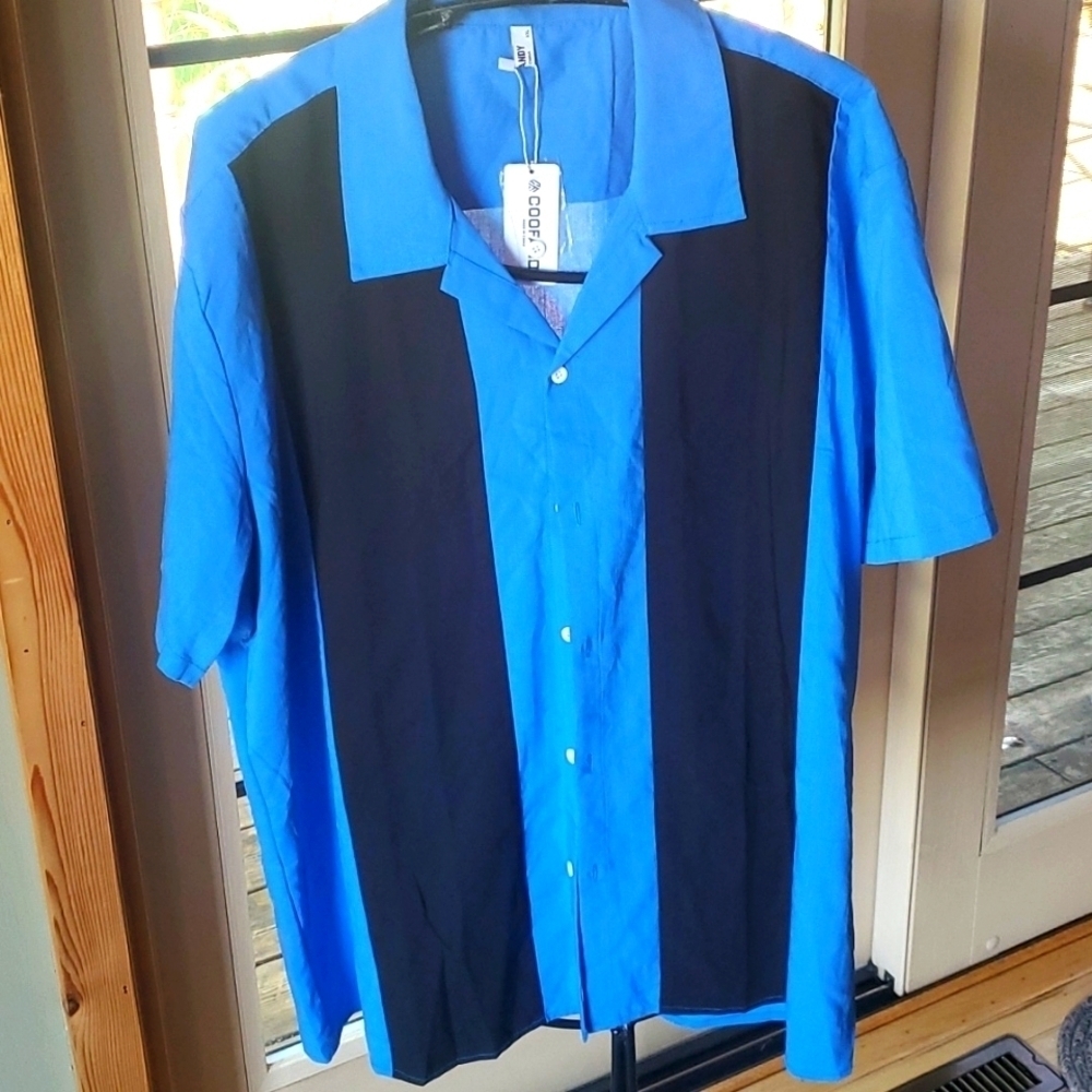 Coofandy Blue/Black Casual Button-Down Untuck It Sz. XXL Bowling Shirt